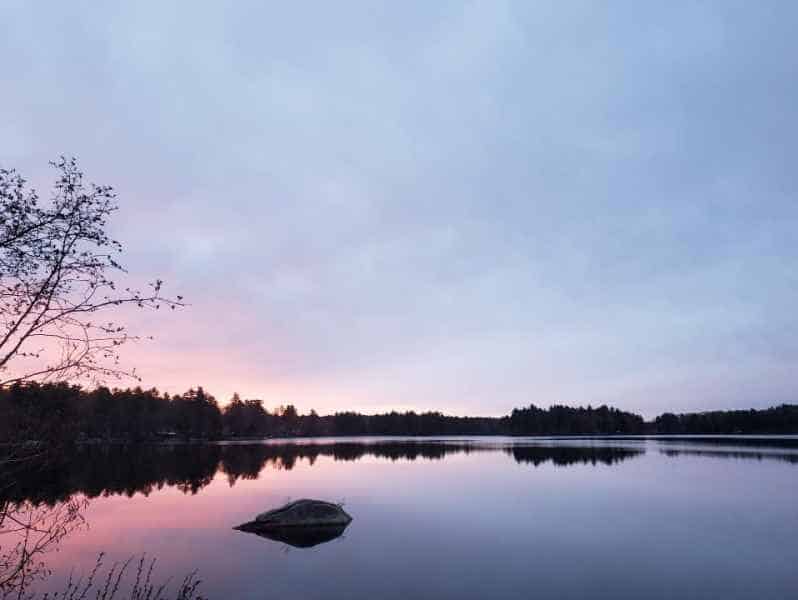 Beautiful Pink Sunset at Lake in Barrington, New Hampshire
